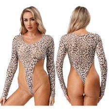 Women Leotard Beach Bodysuit Nightwear Jumpsuit G-String Round Neck Pool Mesh