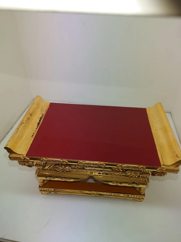 Tavolo da altare buddista wazan in legno usato foglia d'oro giapponese 9 pollici - Immagine 3 di 4