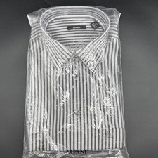 Alfani Mens Button Up Dress Shirt Gray Black Stripes Long Sleeves Size XL 17 NWT