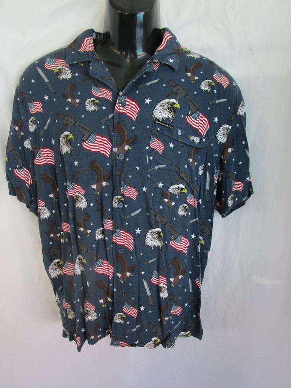 Grunt Style USA Shirt Men's Large American Flag Guns  Eagle Patriotic Print