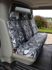 Tailored Grey Camo Rear Triple Bench Seat Covers for Nissan Primastar (02-15)