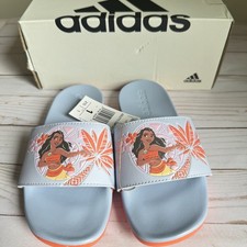 adidas Disney Moana Slides Youth Girls 1 Adilette Comfort Blue Orange NEW