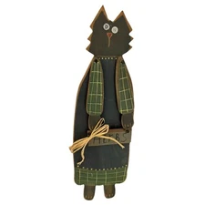 Primitive Folk Art Wooden Cat Hanging Black Green Herbs Sign Wall Hanger Rustic