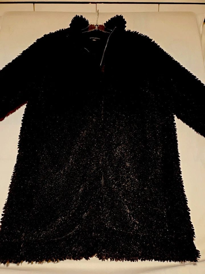 Casaco de carro Banana Republic Sherpa preto falso tosquiado shearling difuso macio pequeno