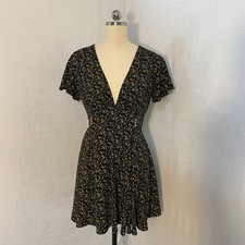 Blu Pepper Spring Summer  V-Neck  Mini  Dress Feminine Picnic Party Park Flowy