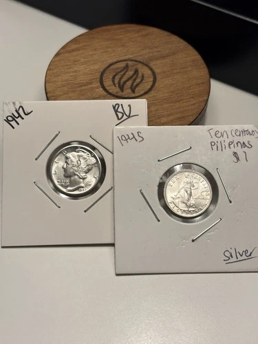 1945 TEN CENTAVOS & 1942 MERCURY DIME BOTH BU LOT OF 2 SILVER FREE SHIPPING !!!