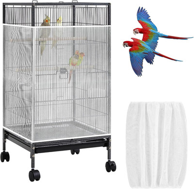 Universal Bird Cage Seed Catcher Net, White Adjustable Birdcage Mesh Cover, Stre