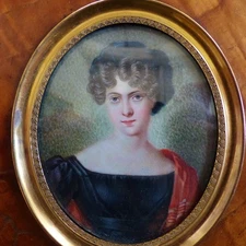 BELLE PEINTURE MINIATURE début XIXème PORTRAIT DAME de QUALITE 1820's