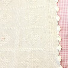 VTG Allgeheny Baby Blanket Off White With Woven Pink Flowers 100 Orlon Acrylic