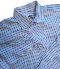 Ike Behar NYC Dress Shirt 16.5 - 36  Blue White Striped Long Sleeve Mens Cotton