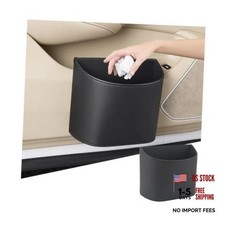 Car Trash Can, Leather Leakproof Waterproof Automotive Hanging Trash Bin, Black
