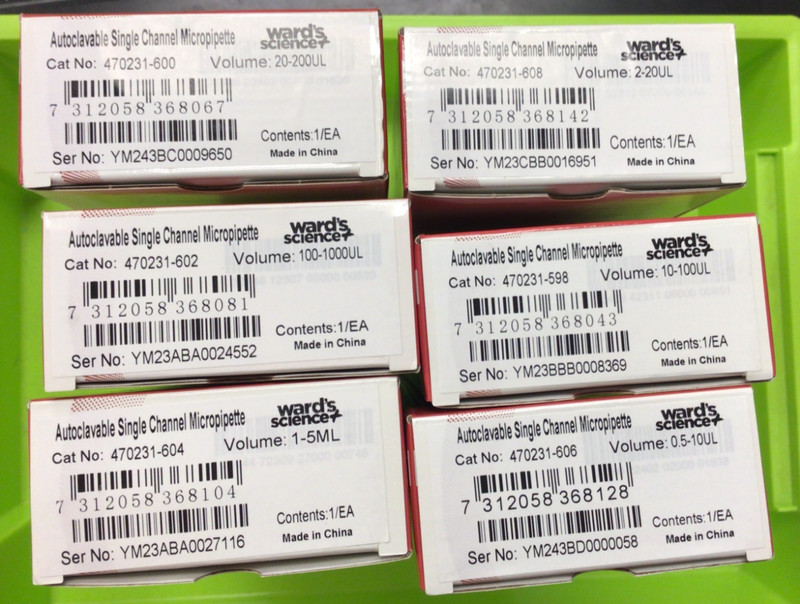 BRAND NEW Lot of SIX (6)  Ward’s® Adjustable Volume Micropipettes
