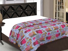 kantha quilt  handmade blanket floral green g...