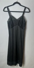 VTG Sans Souci Black Lace Full Slip Dress Sheer Bodice 34T(S/M) Whimsigoth Fairy