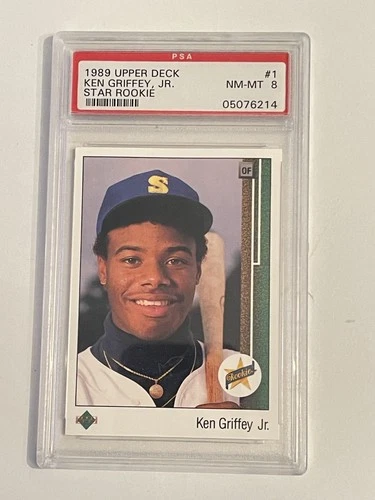 1989 Upper deck ken griffey jr star rookie baseball card #1 graded psa 8