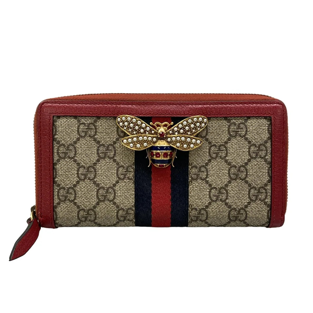 GUCCI Queen Margaret 476069 Dark Brown Red Multi PVC Leather Long