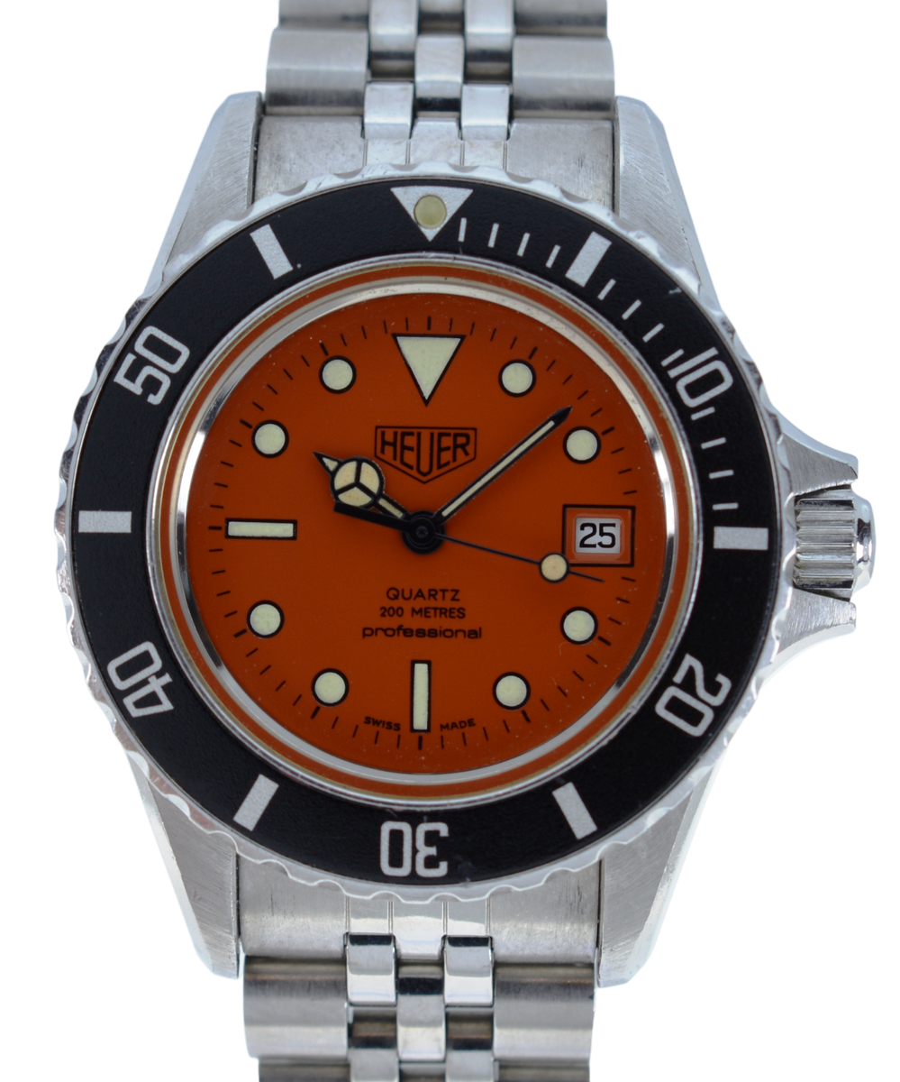 RARE 32mm Heuer (Pre-Tag) 980.016 Professional 1000 Orange Dial