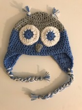 Blue Crochet Child Size Owl Hat Beanie 249