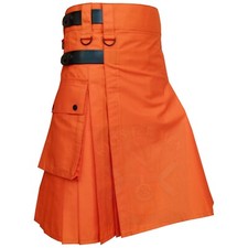 Kilts For Men Highland Scottish Orange Kilt Utility Handmade Kilts For Sale