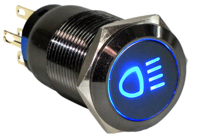 19mm Marine Grade Black Stainless Steel Button BLUE LED Car FOG Light Switch US