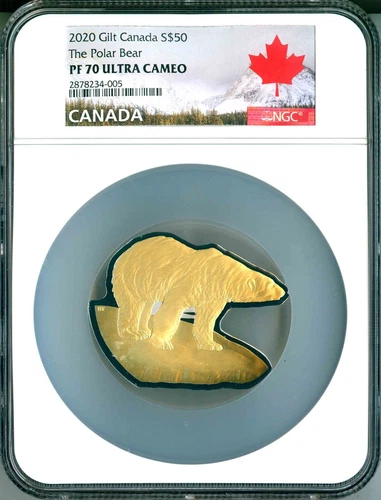 2020 Canada S$50 Gilt Real Shapes: The Polar Bear Over 3 Oz NGC PF70 Ultra Cameo