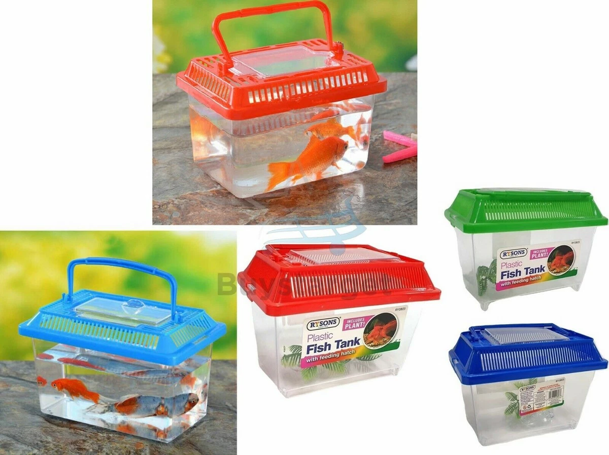 🔥Pet Box Portable Fish Tank Plastic Aquarium Bowl Container Small Carry  Handle