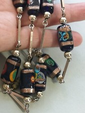 Vintage Modeschmuck Halskette Millefiori blaue Glasperlen Murano? Gold selten