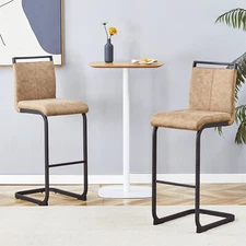 Set of 2 Bar Stools Bar Chair Counter Height Dining Chair with Metal Legs Brown