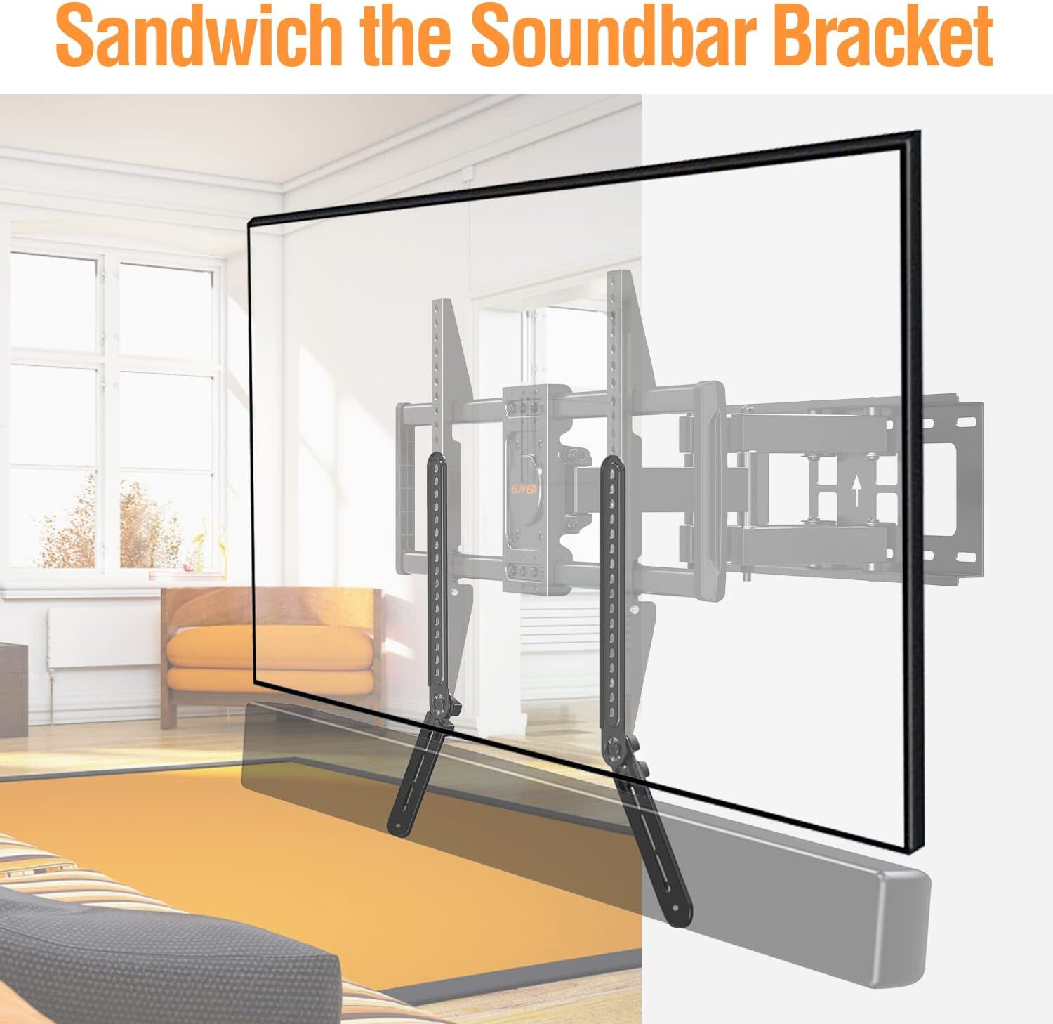 Soundbar Mount Sound Bar TV Bracket for Mounting Above or Under TV Fits Most-image