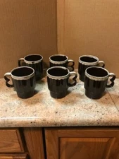 6 Vintage MCM Drip Glaze Coffee Mugs 8 oz Japan Brown Ceramic Cups Stackable