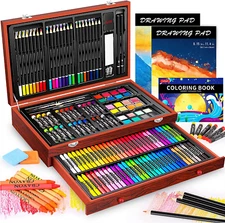 Art Supplies, 153-Pack Deluxe Wooden Art Set Crafts Drawing Painting Coloring Su