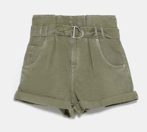 ZARA Nuevo Mujer ajustadas Bermudas Alta Cintura Cinturón Caqui Todas Las  Tallas 2674/204 | eBay