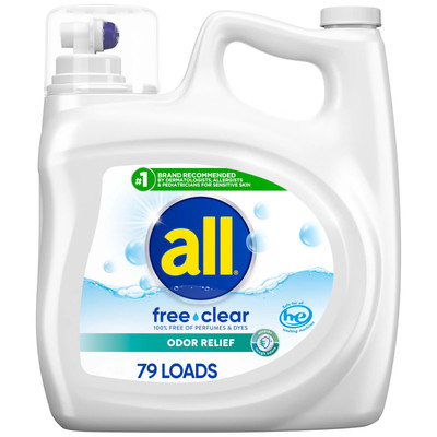 all Liquid Laundry Detergent Free Clear with Odor Relief 141 Fluid Ounces 79Loa