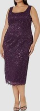 SLNY Fashions Women's Purple Tea Length Sequin Lace Dress Plus Size 20W