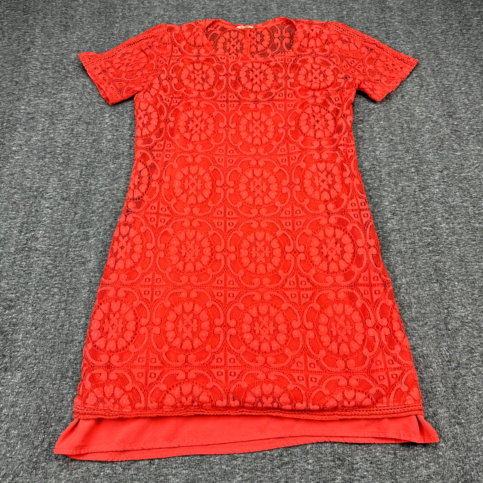 Hollister Maxi Dress Womens Medium Orange Eyelet Lace Short Sleeve Lined Stretch-image