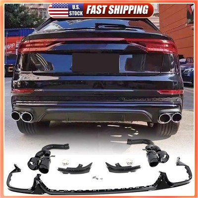Fit For Audi Q8 SQ8 2019UP Black Rear Bumper Diffuser Lip W/Exhaust ...