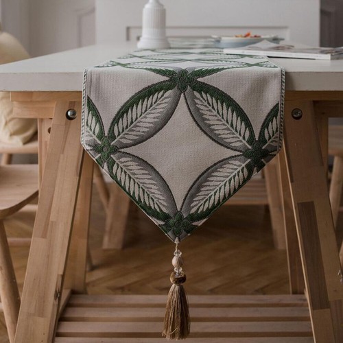 Luxury Print Formal Table Runner Bed Flag Tablecloth Rectangle Home Decor Tassel - Picture 6 of 35