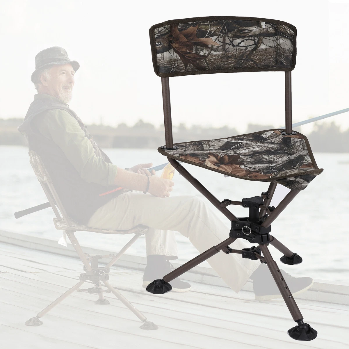 360 Degree Silent Swivel Blind Chair with 4 Adjustable Legs, Portable Folding Hunting Chairs for Blinds Fishing Camping