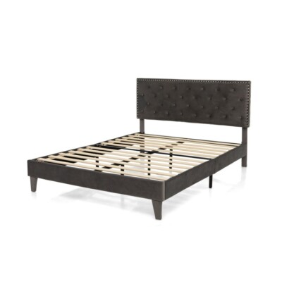 Queen Size Modern Platform Bed Tufted Upholstered Headboard w/1000 LBS Capacity