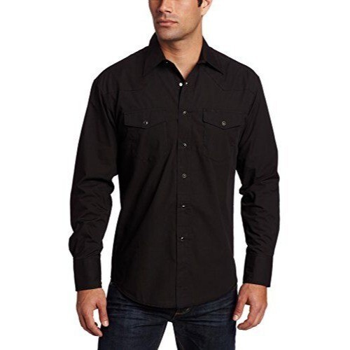 Wrangler Men's XL Long Sleeve Solid Pearl Snap Western Shirt - Black BROKEN SNAP