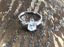 Sterling Silver Clear Cz Pear Solitaire W Baguette Engagement Ring 9 Believable