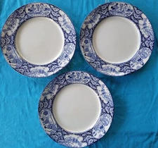 Antique 3 WOOD and SONS BUDDHA  BLUE&WHITE DINNER PLATES Circa 1916 9 3/4 "