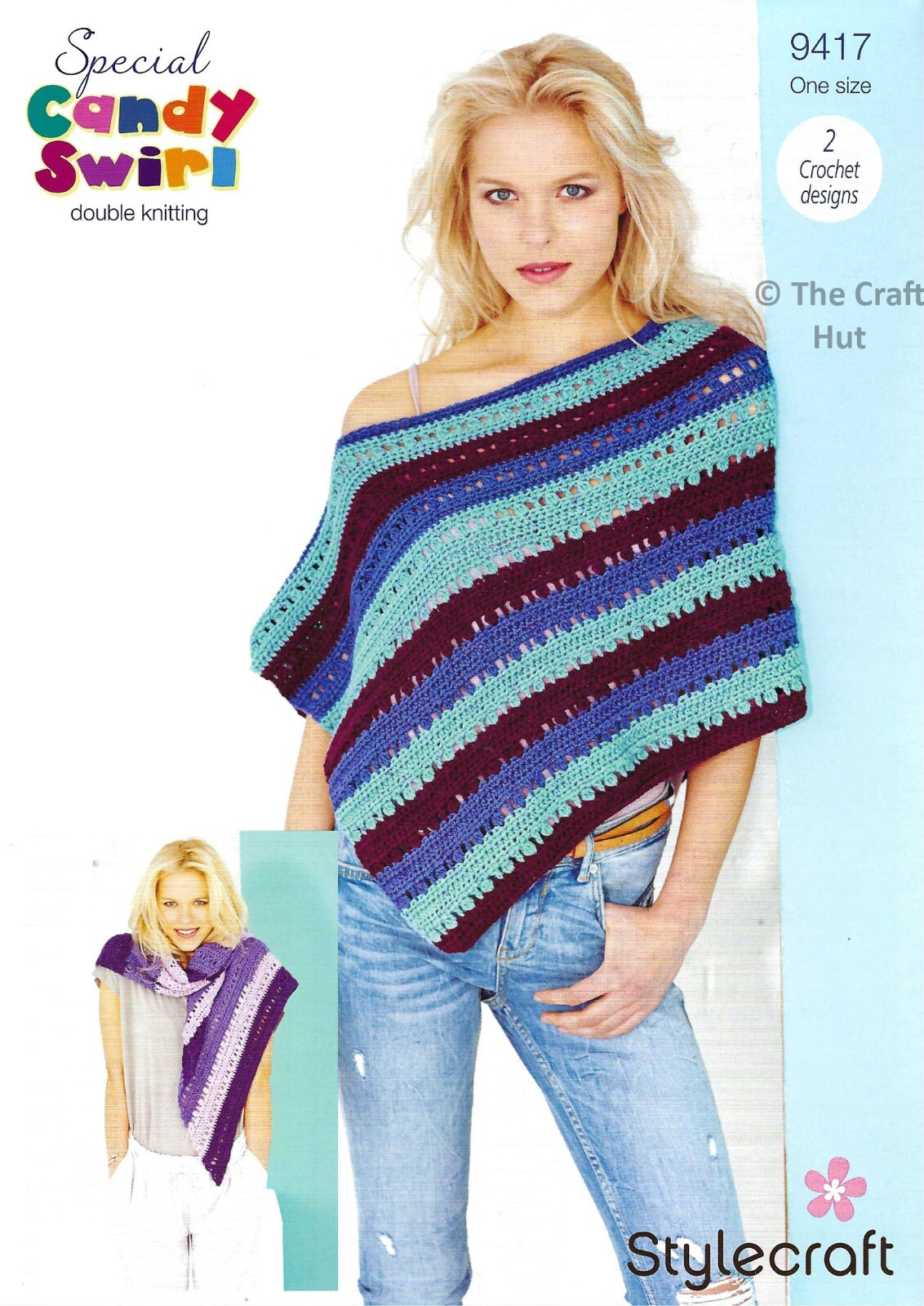 Crochet PATTERN ONLY Stylecraft Special Candy Swirl Shawl Poncho 9417 New