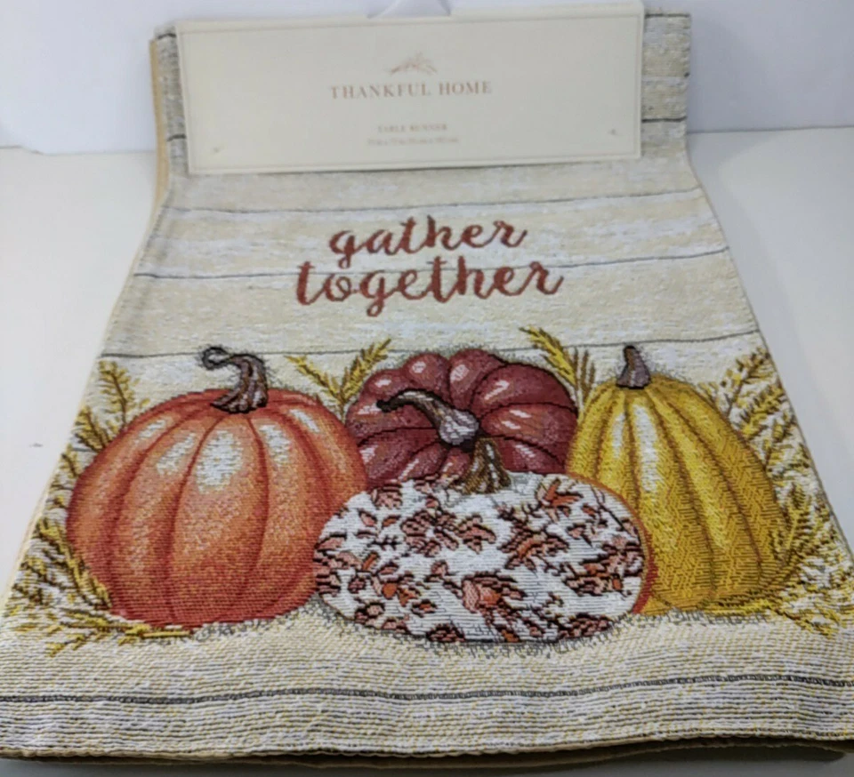 Fall Harvest. "Gather Together" Table Runner. 13"X72". Thankful Home. New.  - Image 2 of 4