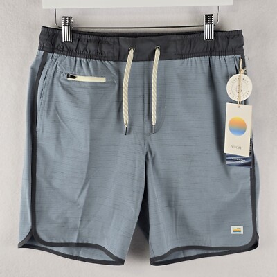 $68 Vuori Small Banks Short 7'' Inch V330 Blue Shade Slub Stripe Contrasting Trim