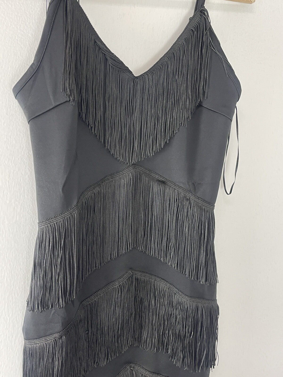 Body Flirt Dress Womens Medium A Line Tasseled Ruffle Black Sleeveless N144