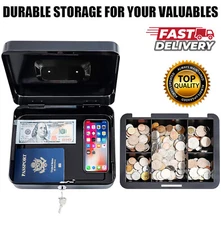 Fireproof Document Metal Box W Key Lock - Safe Storage for Valuables & Documents