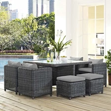 Modway Summon 9 Piece Outdoor Patio Sunbrella® Dining Set in Canvas Gray