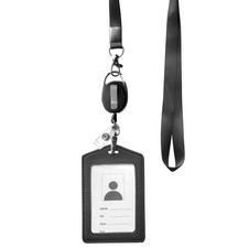 Durable ID Card Holder with Lanyard, Retractable Reel, and Clip - Black