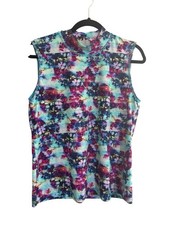 Athleta Women's Large Top Shirt Rash Guard Blue Floral Striped Stretch 6766